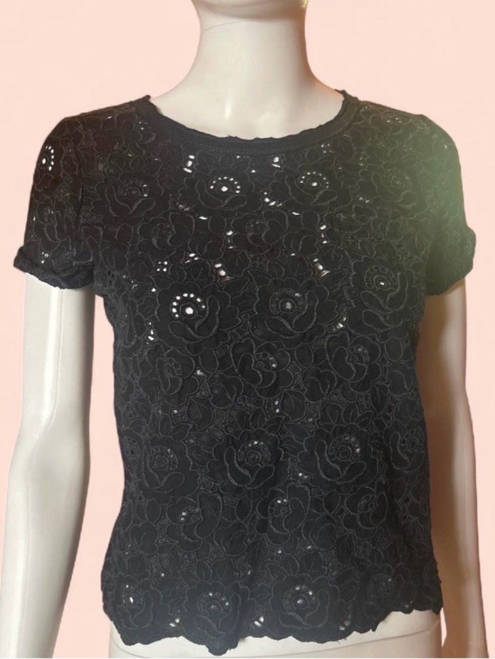 Abercrombie & Fitch Black Floral Lace Short-Sleeve Tee